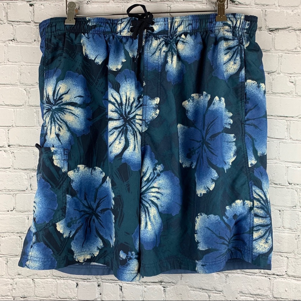 Speedo Swim Trunks Blue w/Blue Flower Print